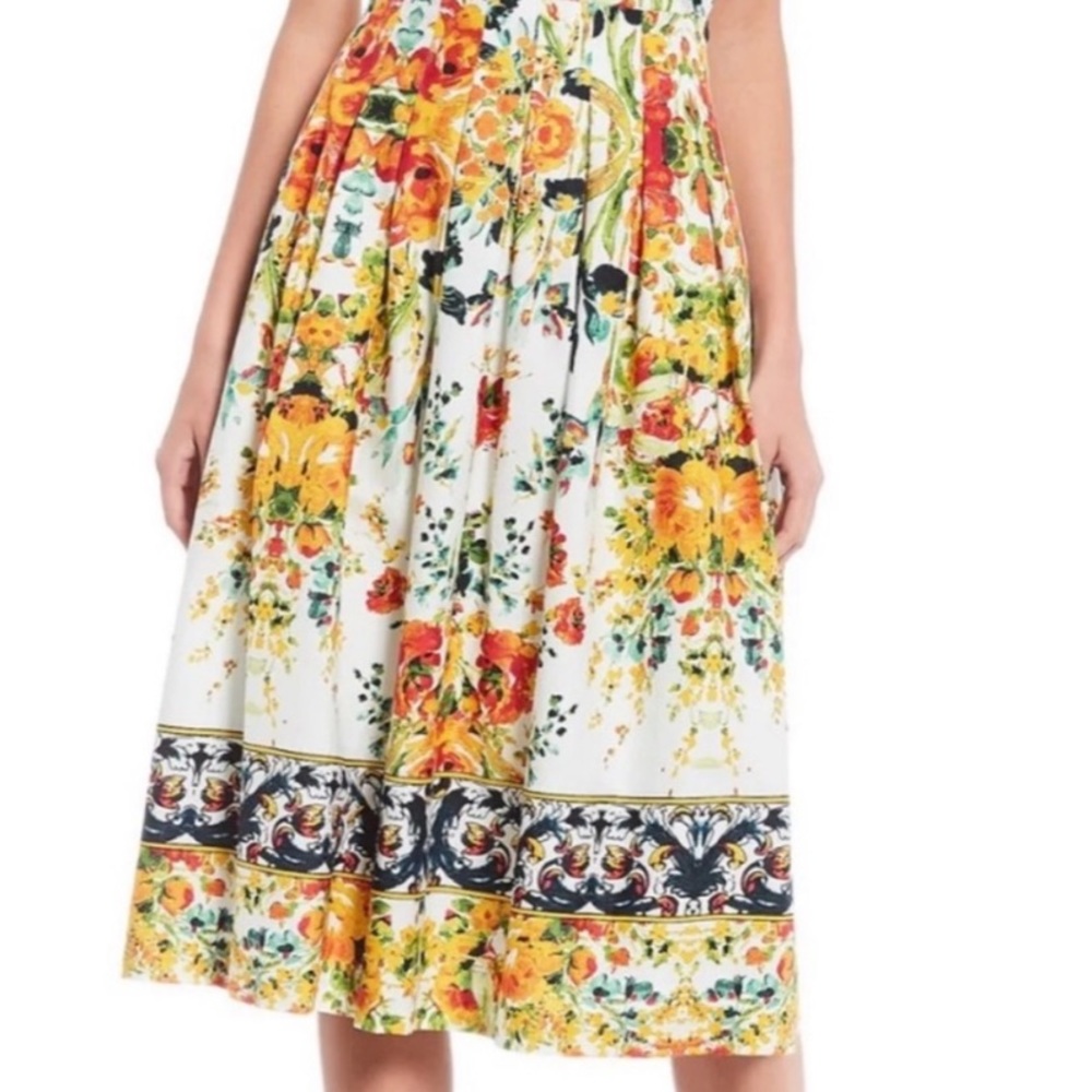 ANTONIO MELANI White Floral A-Line Skirt with Yellow & Green Accents